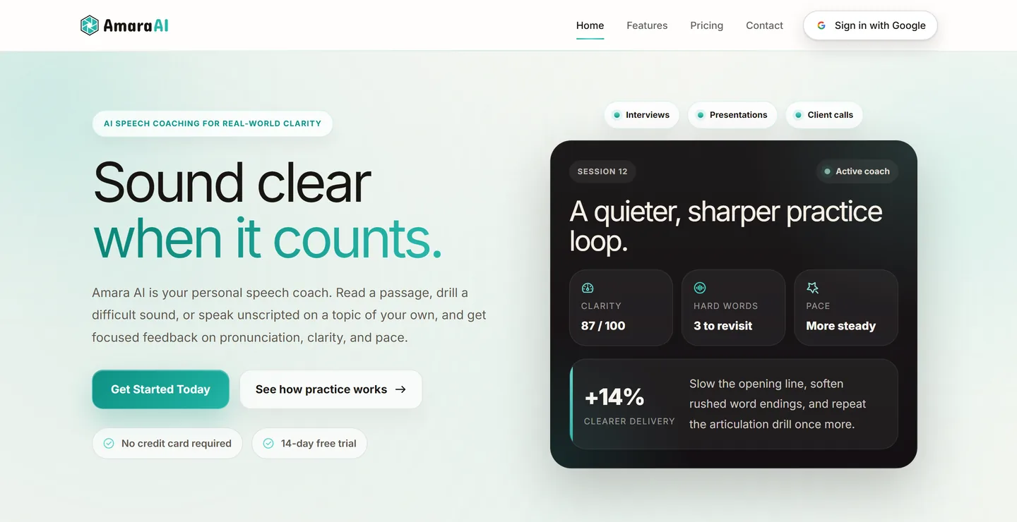 The Amara AI home page